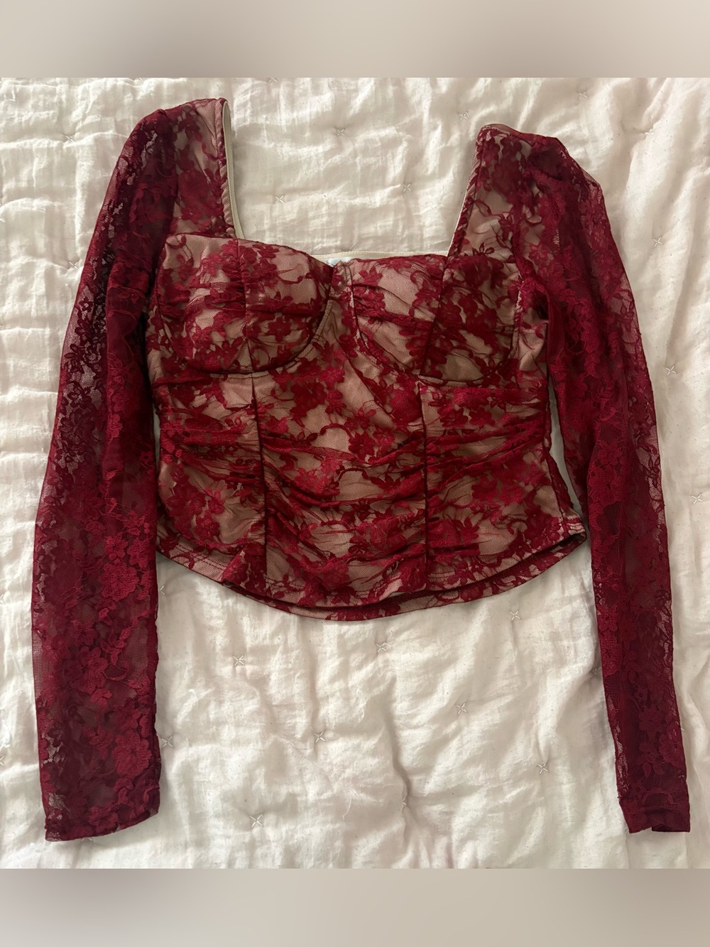 Madden Girl Burgundy Floral Corset Lace Top - Picture 4 of 10